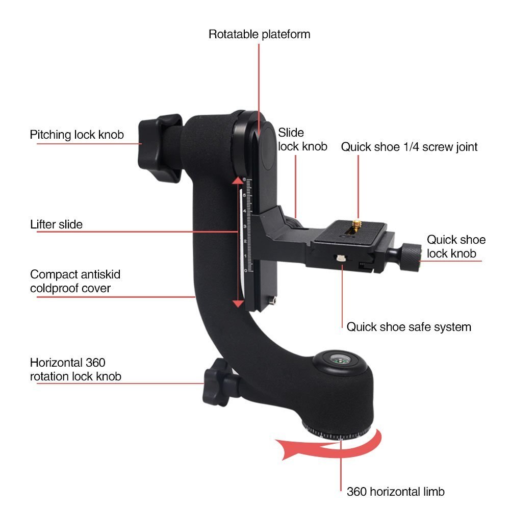 Hochleistungs-gimbal-stativkopf für dslr-kameras mit teleobjektiv