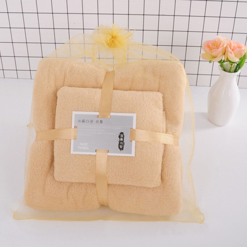 Luxe Coral Fleece Badhanddoek Set Super Absorberende Sneldrogende Microfiber Handdoeken Voor Volwassen Strand Badstof Handdoeken Voor Badkamer 2 stuks: Khaki