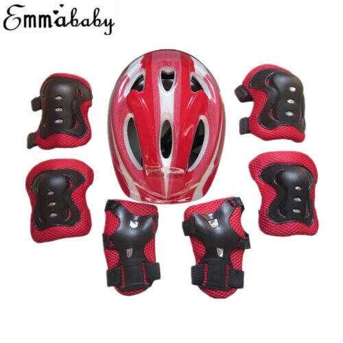 7PCS/set Children's Scooter Bike Helmet Knee Pads Elbow Pads Wrist Support Boys Girls Kids Knee & Elbow Pad Set For Cycling: violet