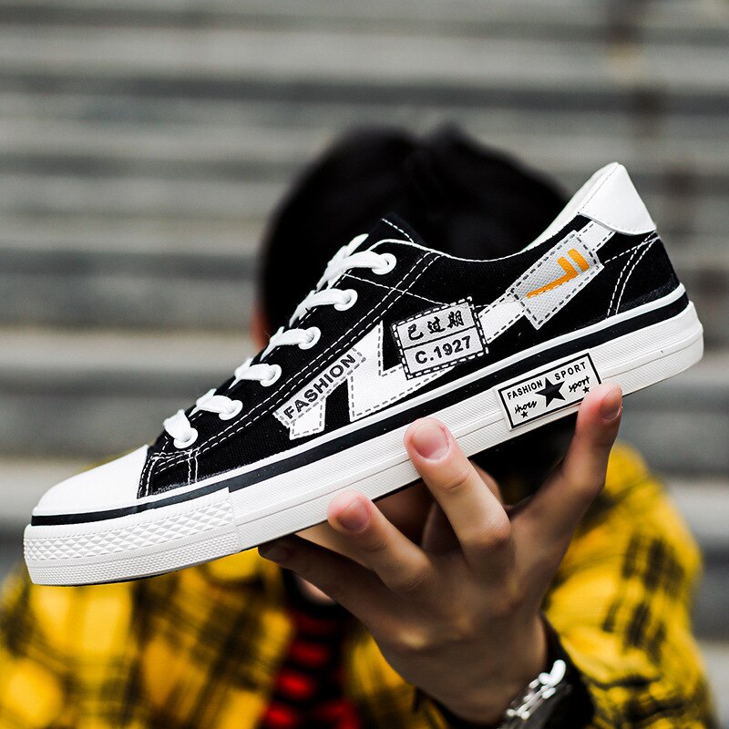 Aizhetu sommer lærredssko herre lavtop student skateboard sko vilde åndbare fritidssko herre: Sort / 10