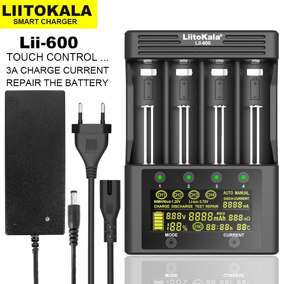 Liitokala lii -500 lii -202 lii -500s lii -s8 lii -600 lcd 3.7v 18650 18350 18500 21700 14500 26650 aa nimh litiumakkulaturi: Lii -600 koko sarja