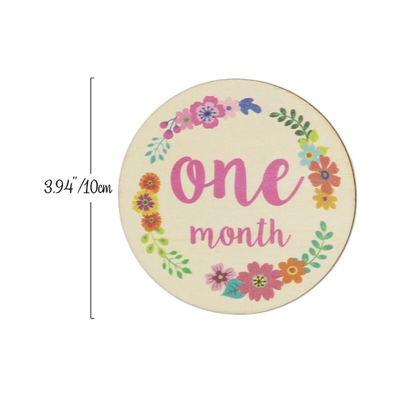 6 Pcs Handmade Newborn Baby Milestone Cards Floral Printed Month Wooden Cards