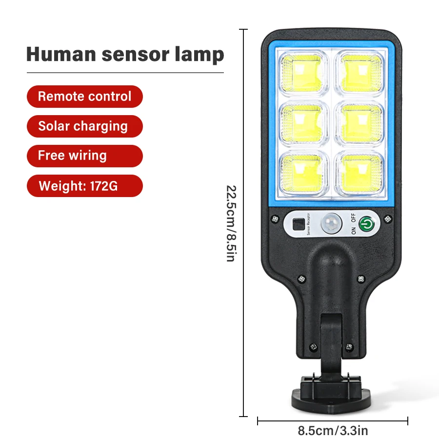 Outdoor Solar COB-straatverlichting met 3-lichtmodus Bewegingssensor Wandlamp Oplaadbare tuin Binnenplaats Yard Path Beveiligingslamp: WHITE