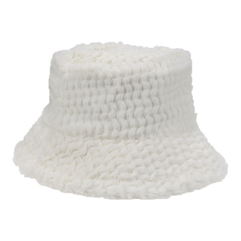 Emmer Hoed Winter Effen Wit Zwart Bont Pluche Zachte Warme Vrouwen Hoeden Outdoor Brede Rand Vissen Winter Emmer Hoeden Gorro pescador: white