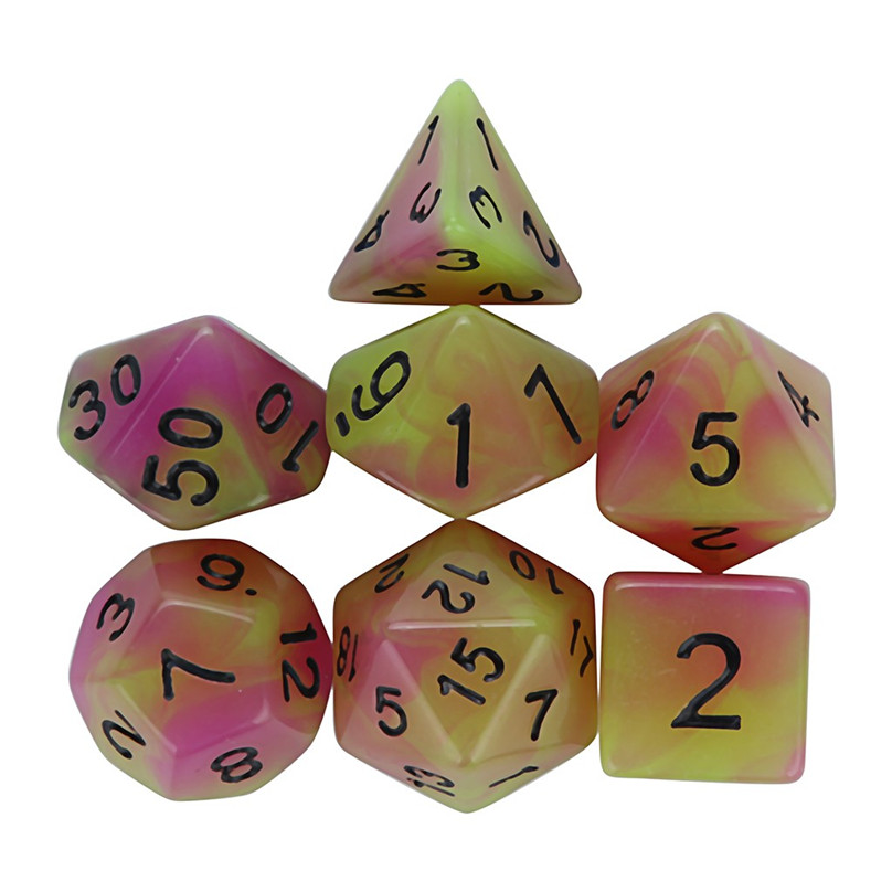 7pcs Lichtgevende Dobbelstenen Voor Game Dices Polyhedral D20 Multi Zijdige Acryl Dobbelstenen & 4A28
