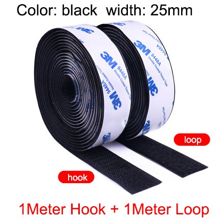 20/25/30/50/100mm 3M Velcro for Carpet Hook Loop Fastener Self Adhesive Tape Sewing Cloth Strap Roll Strong Sheet Auto Sticker: 25mm black
