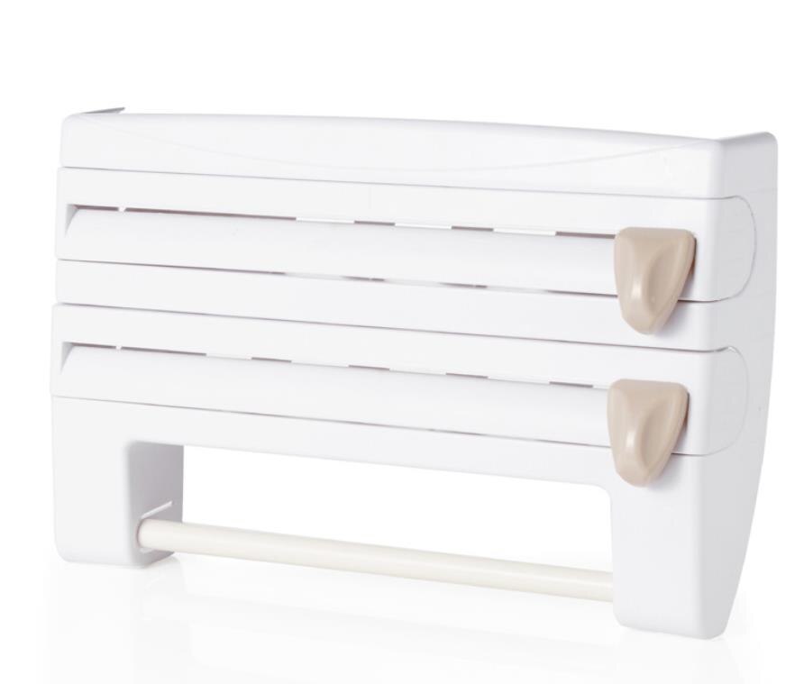Rollo de soporte para papel de cocina, dispensador de papel, estante de almacenamiento, Film de cocina, organizador montado en la pared 4 en 1: 39x10x24cm A