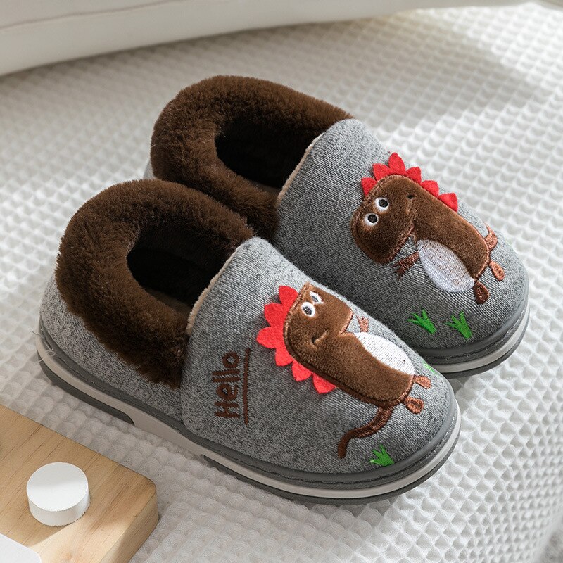 Pantoufles d'hiver pour enfants, en coton dinosaure, chaussures d'intérieur pour bébés, douces, antidérapantes, chaudes