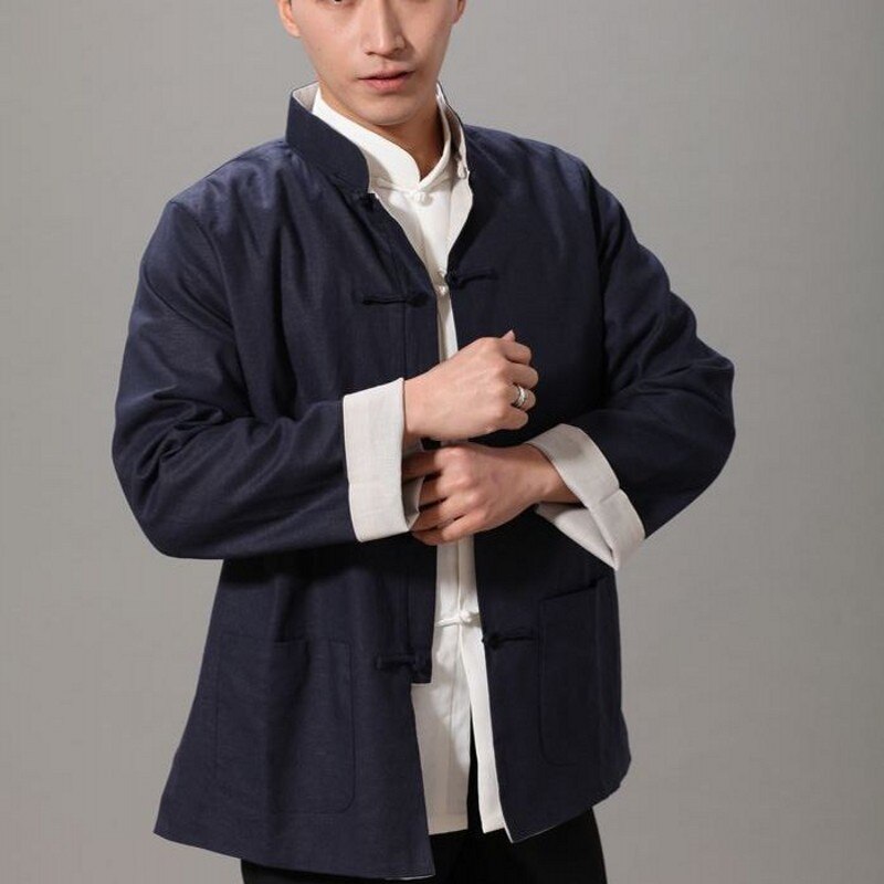 Folk herre bomull lin kampsport kinesisk kung fu reversible klær tai chi uniform mannlige wushu trening sportsklær chaqueta