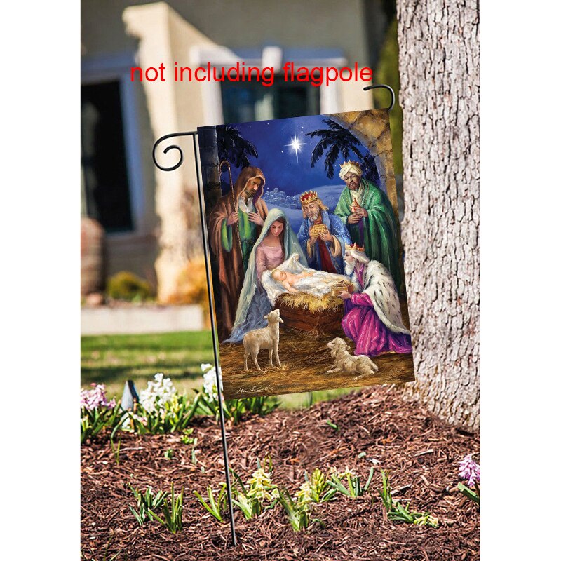 1pcs Garden Flag Nativity Religious Yard Flag Banner Outdoor Christmas Decoration Single Sided Printing Hanging Flag