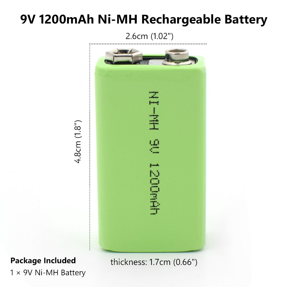 1/2/4 stuks Hoge Capaciteit 1200mah 9v Volt Oplaadbare Ni-Mh Batterijen 9 Voltage Nimh Instrumenten rookmelder Batterey Pack: 1 piece