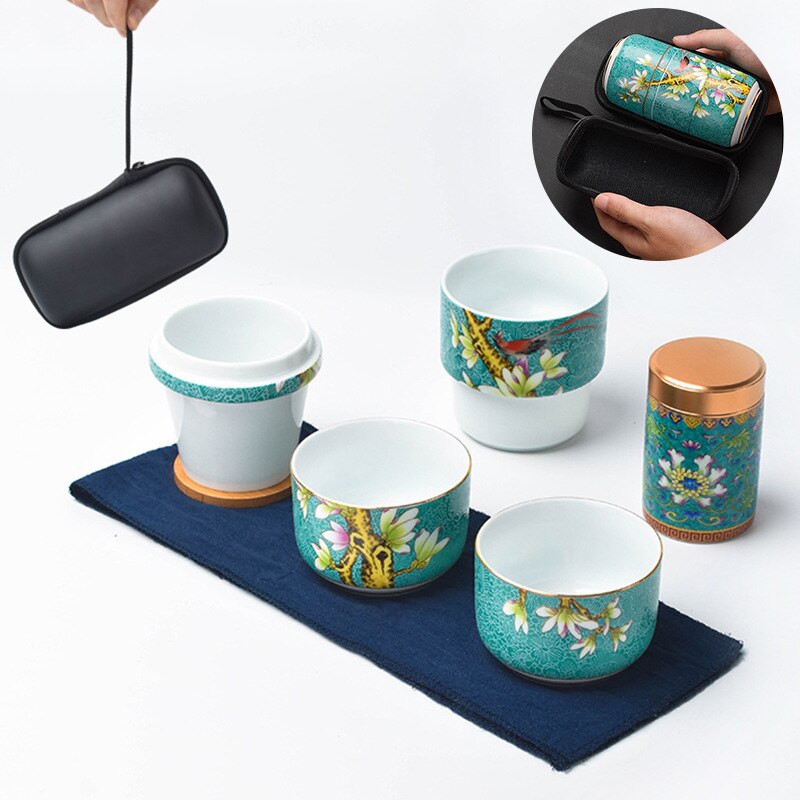 Portable Travel Tea Set Ceramic Tea Set Box One Pot Four Cups High-end