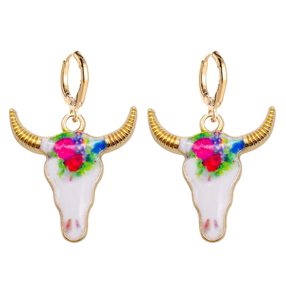Pendientes de cabeza de toro esmaltados coloridos, vaquera occidental, pendientes colgantes de aleación, joyería: PLATEADO