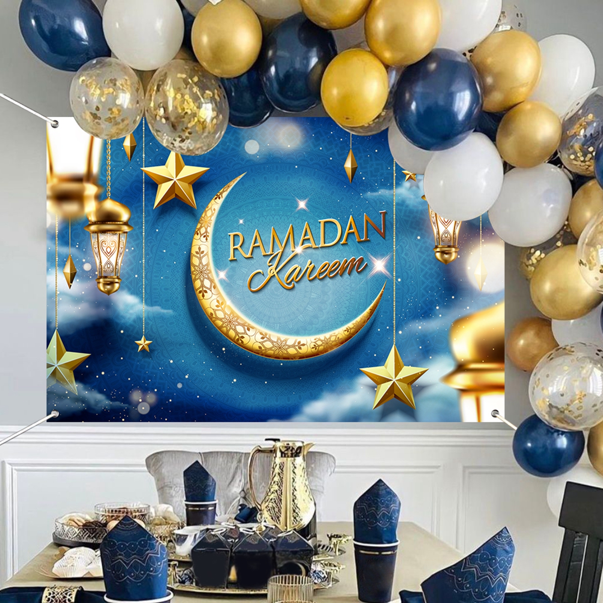 Eid Mubarak Backdrops Banner Flag Ramadan Decorations for Home Eid Al Adha Ramadan Kareem Islamic Muslim Party Decor Eid Mubarak