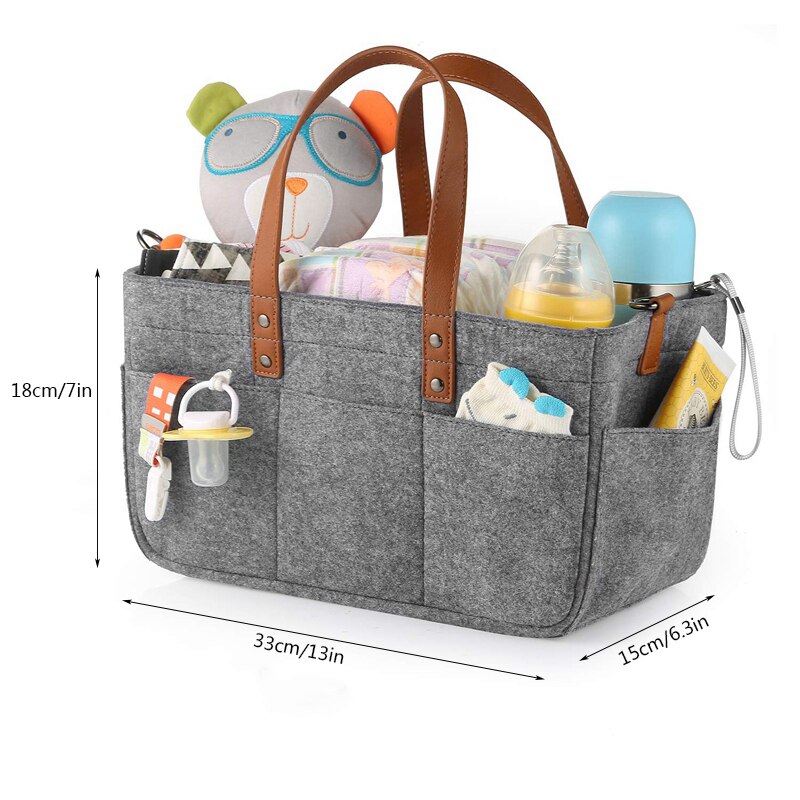 Gray Felt Stroller Bag Diaper Caddy Organizer Cup Holder Shower Basket Portable Nursery Storage Bin Car Storage Tote Bag For Toy