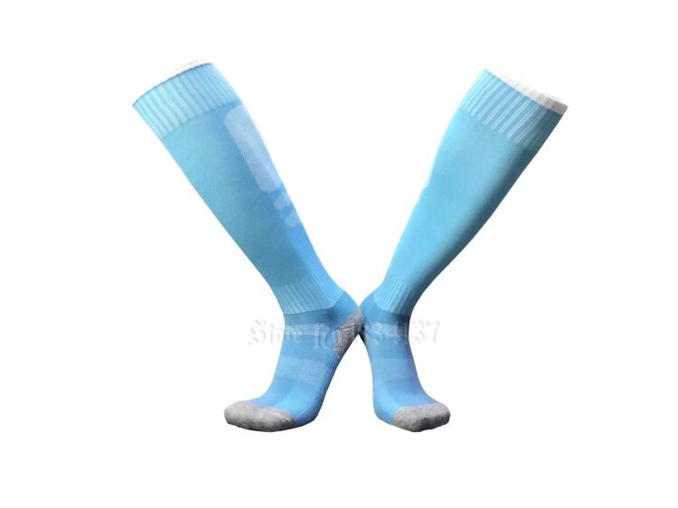 Calcetines de fútbol para hombre y mujer, medias deportivas baratas, transpirables hasta la rodilla, de algodón, para correr, blanco y rojo: Skyblue
