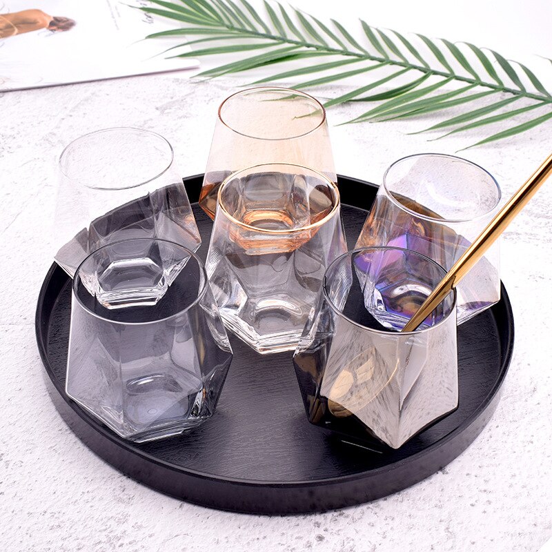Farge frostet sekssidig whiskyglass brennevinsglass hjem phnom penh vannglass juicekopp diamantglass