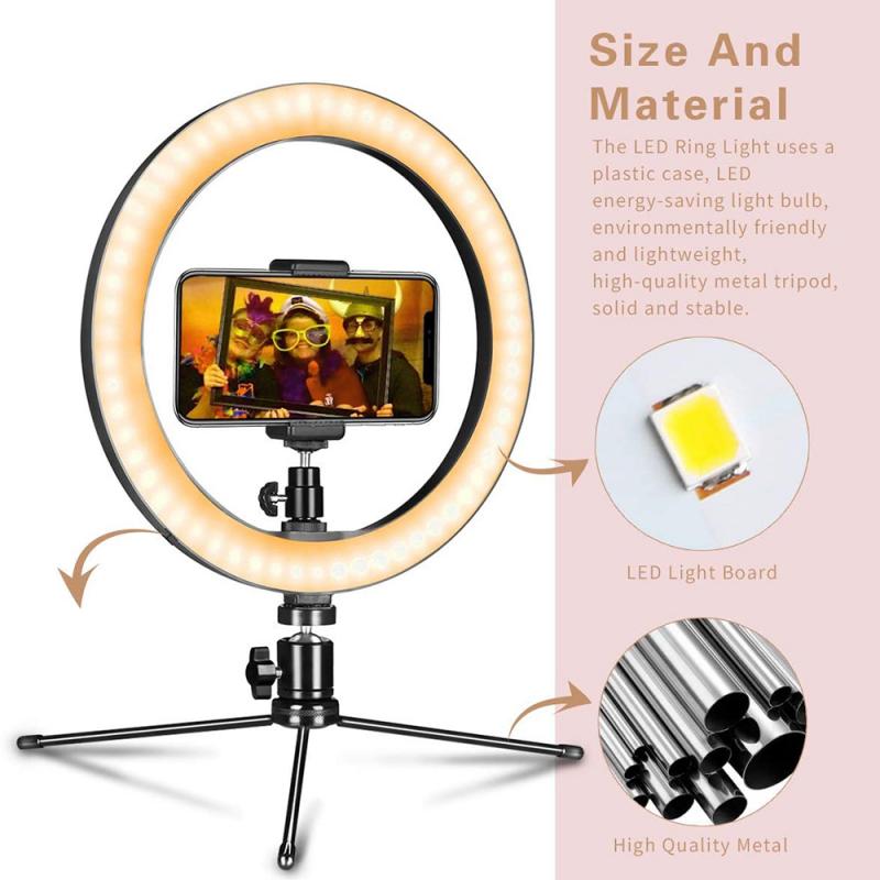 3 Size Led Ring Licht Led Licht Invullen Selfie Telefoon Vullen Licht Telefoon Houder Lamp Met Statief Beugel 8 ''/10''/12"