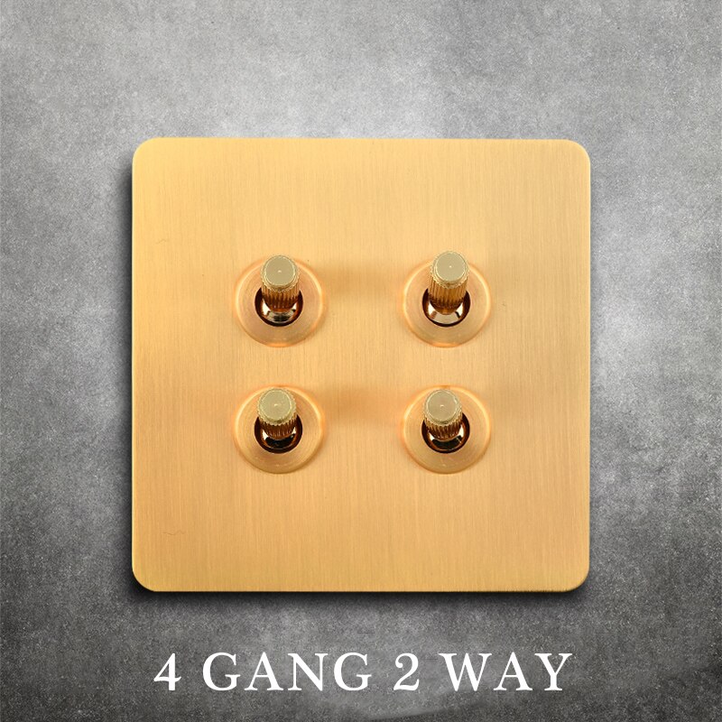 Messing vægkontakt, vintage vippekontakt 220v 1/2/3/4 gangs .2 vejs 10a vintage retro lysafbrydere kontakt til stuen messing håndtag: 4 bande 2 vejs