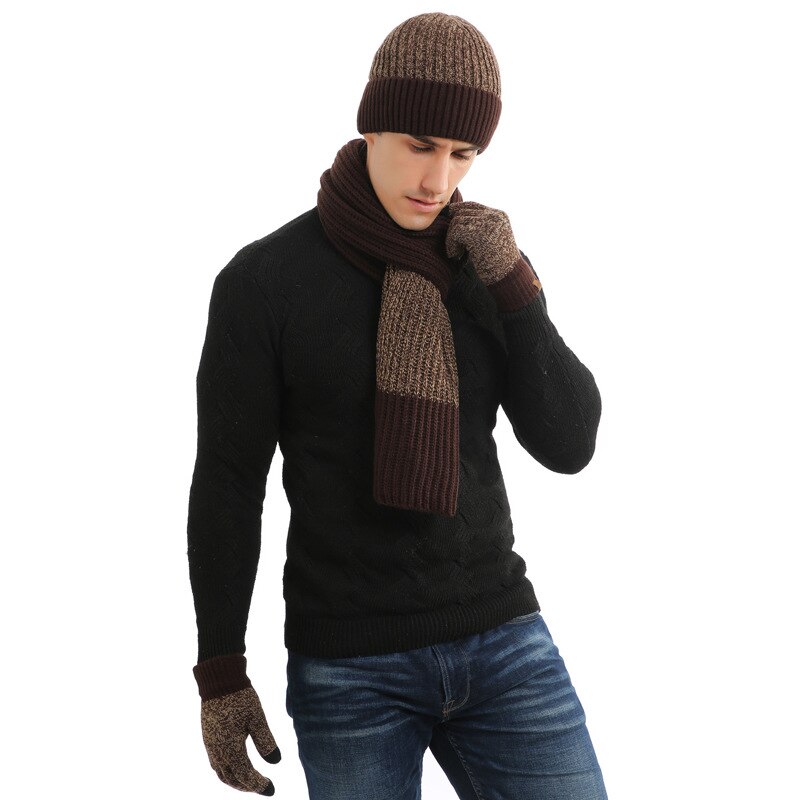 Écharpe épaisse en laine pour homme, chapeau , trois pièces, automne et hiver