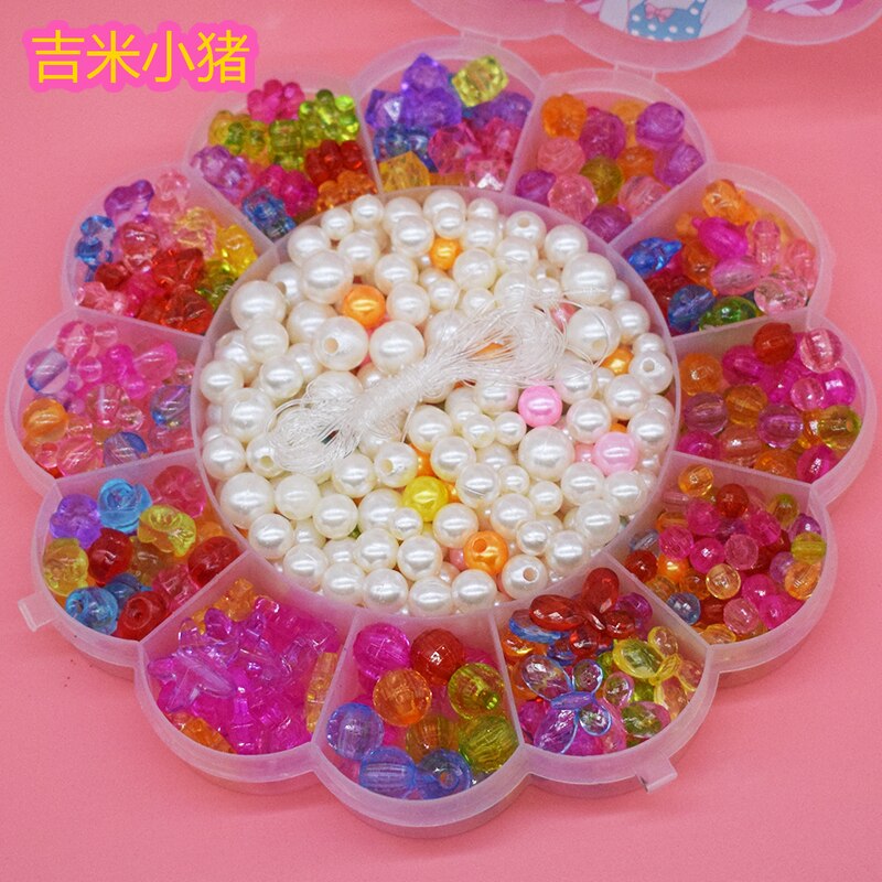 Crystal Beads Toys for Children Girl Box DIY Lacing Toy Round Imitation Pearls Jewelry Bead Creativity Material Toy