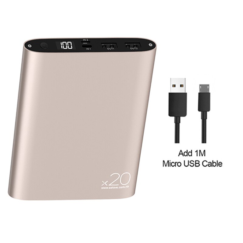 Solove Power Bank 20000mAh przenośna ładowarka Quick Charge mini powerbank na iOS telefon z systemem Android: Gold Add MicroUSB