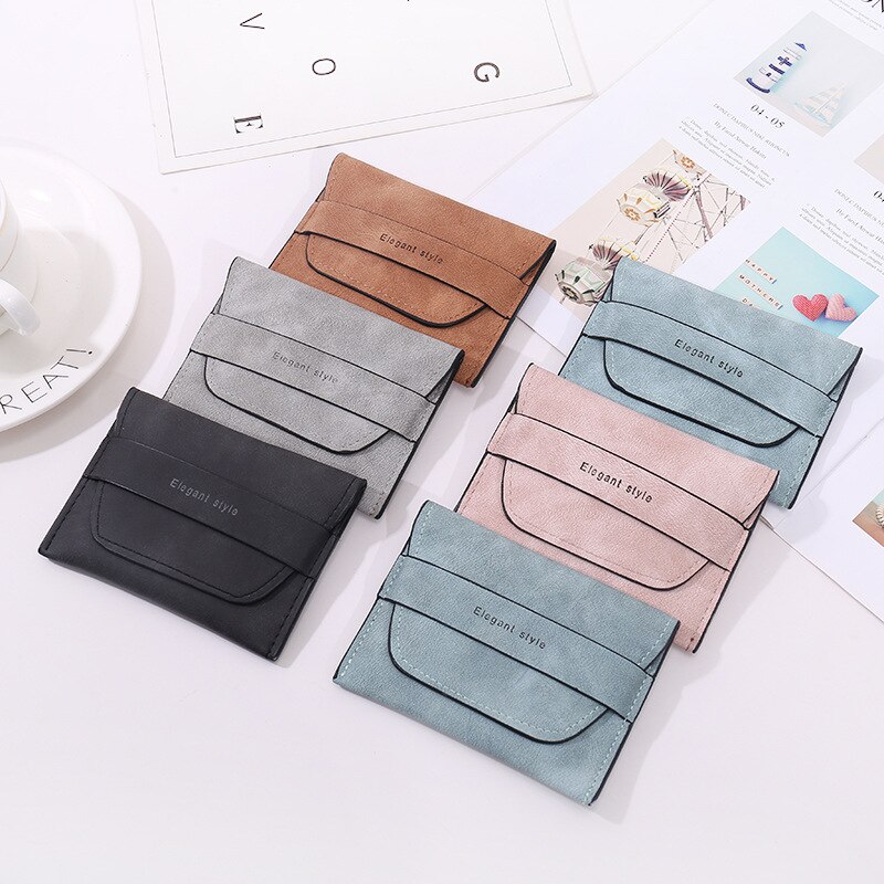 Retro Frosted Card Wallet Short Pure Color PU Clutch Simple Snap-on Female Card Wallet Coin Purse