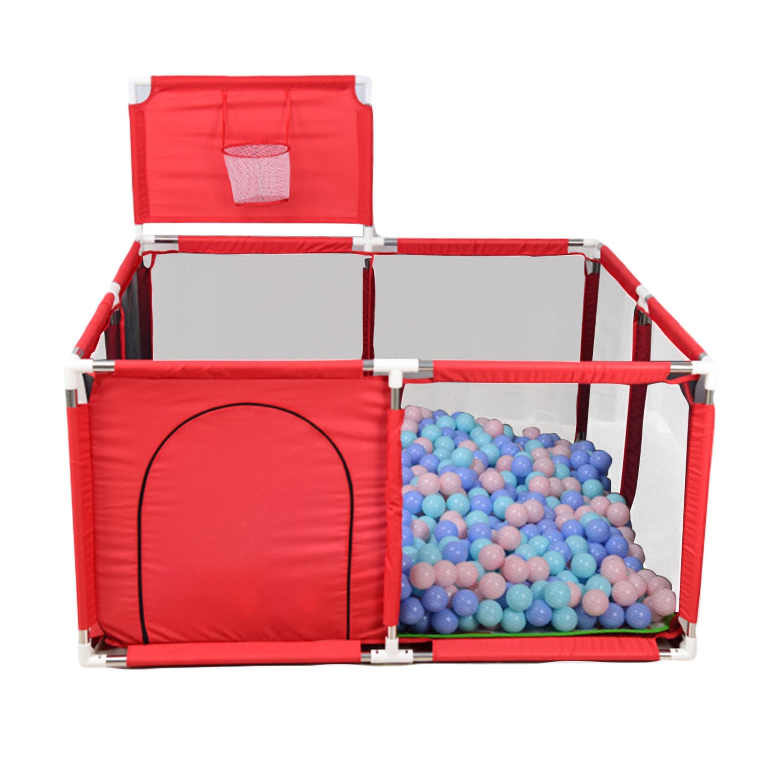 Baby Box Kinderen Bal Pit Met Basketbal Hoepel Extra Grote Baby Mesh Hek Kinderen Vouwen Veiligheid Hek Barrières: Red