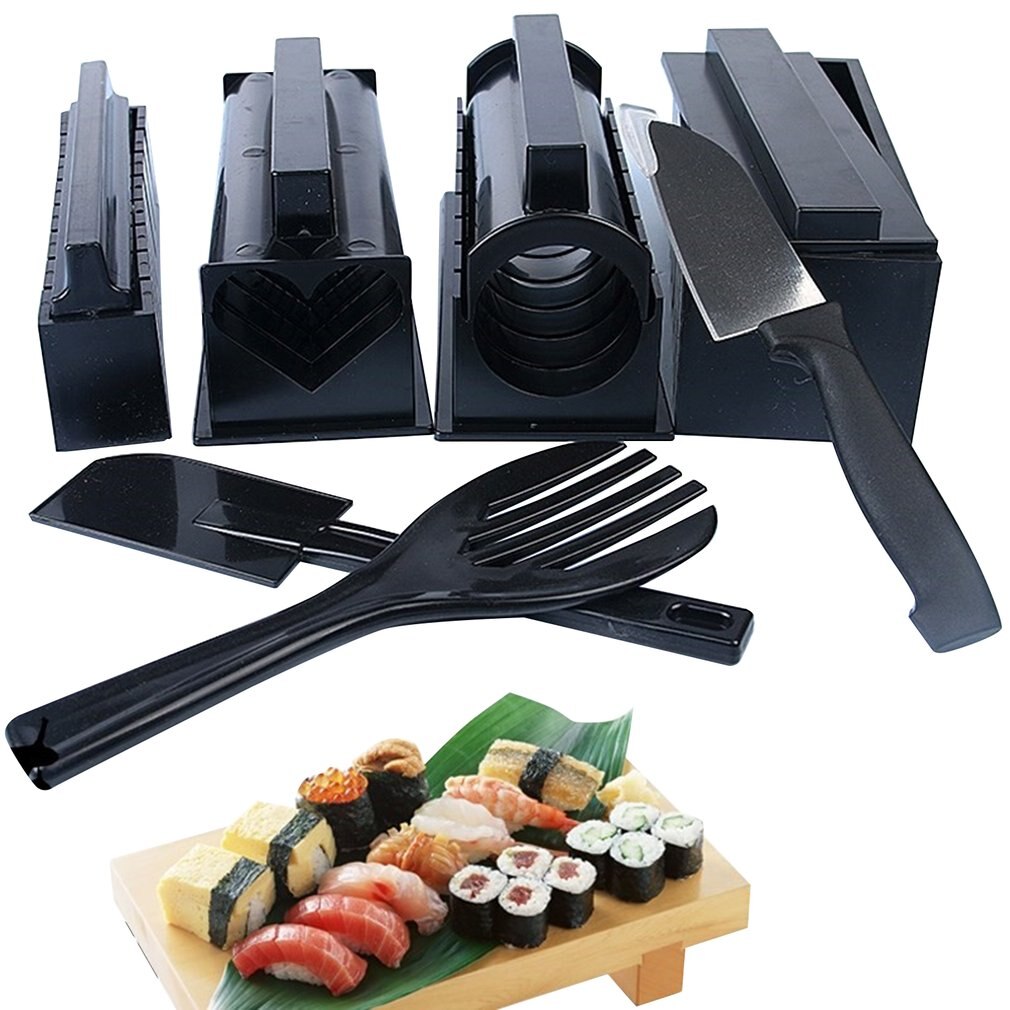 10 st / set lätt att använda diy sushi maker ris mögel kök sushi gör verktygssats för sushirulle kök matlagning gadget