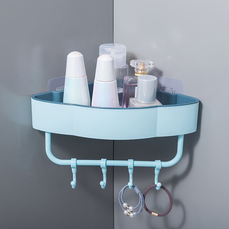 Væghjørne brusehylde trekantet stativ med krog badeværelseshylde shampoo brusehyldeholder køkken opbevaringsstativ organizer