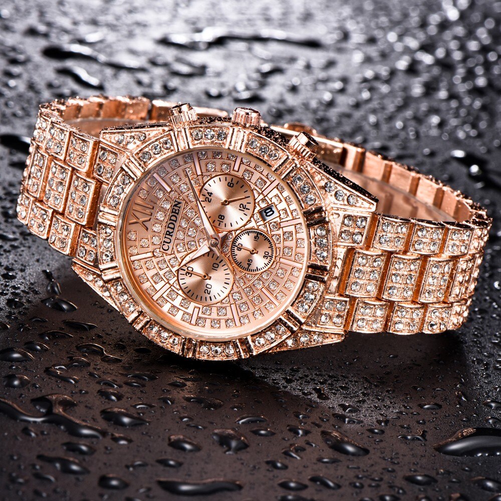 Hip Hop Watch Men Chronograph Diamond Iced Out Mens Watches Brand Luxury Gold Clock Quartz Male Wristwatch relogio