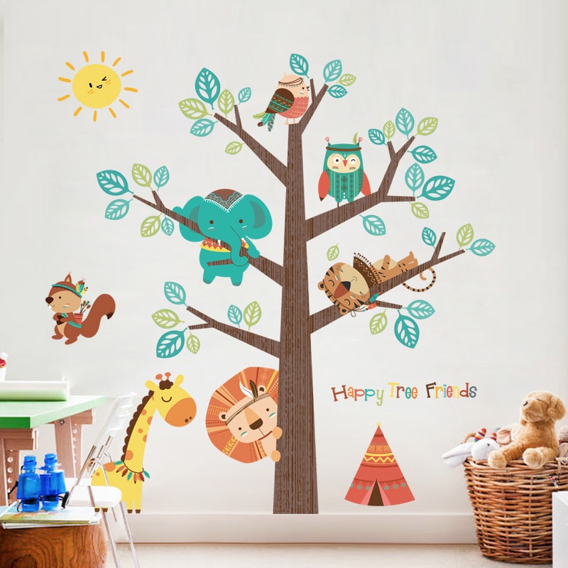 Dier Boom Muursticker Decals Kinderen Kids Babykamer Nursery Slaapkamer Muurstickers Home Decor Woonkamer Boom Decor