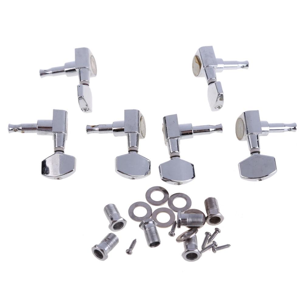 Een Set 6 Chrome Gitaar Opgesloten String Stemsleutels Key Tuners Machine Heads Akoestische Gitaar Lock Stijl