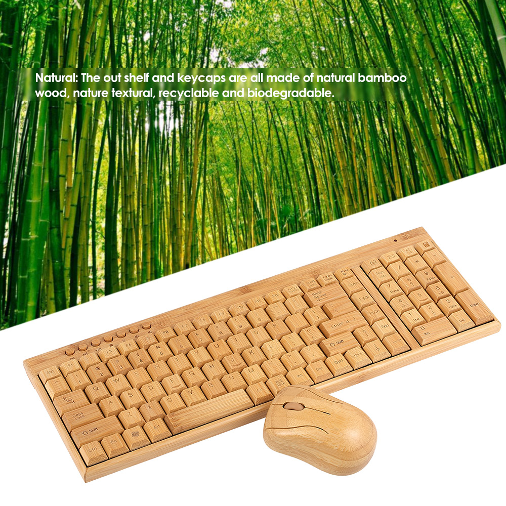 Combo clavier et souris sans fil en bambou, 2.4G, fabriqués à la main, en bois naturel, Plug and Play, pour PC