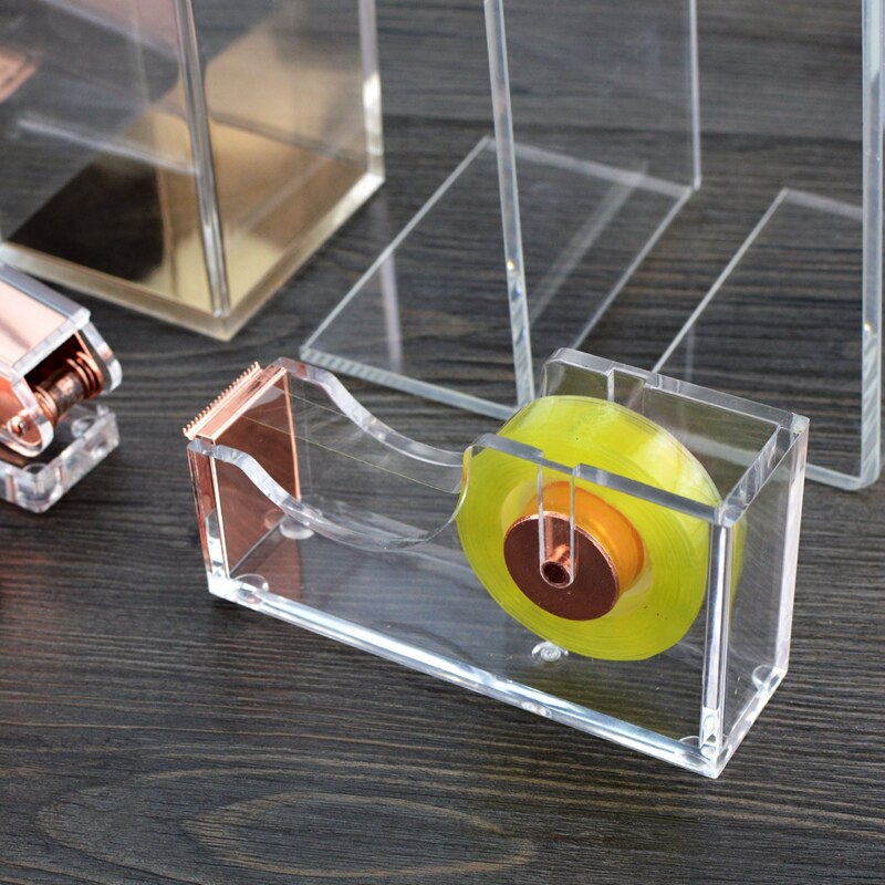 Deluxe Acrylic Office Desktop Tape Dispenser Clear Rose Gold