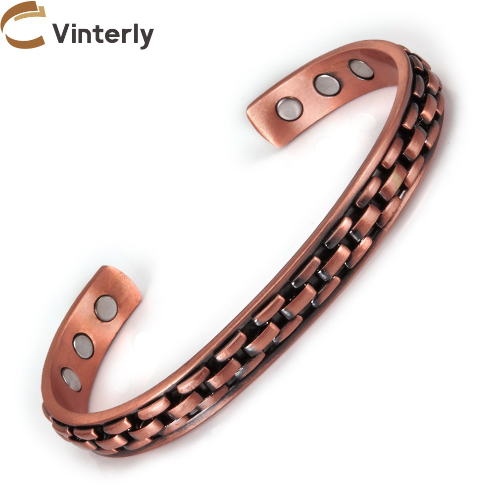 Magnetic Pure Copper Bracelet Male Adjustable Cuff Energy Magnetic Bracelet Benefits Wristband Stripe Health Men Bracelets Women