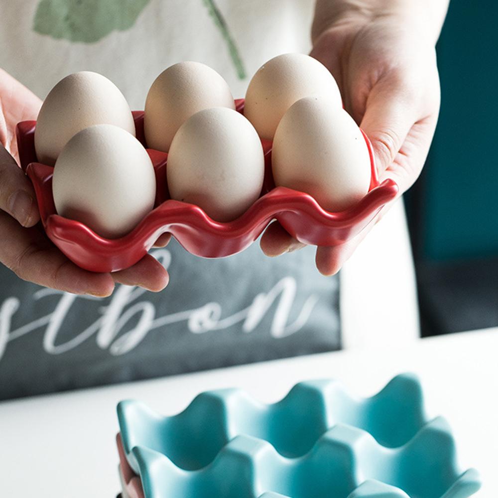 6 Grids Egg Holder Ceramic Anti-Slip Egg Box Refrigerator Shockproof Egg Tray Holder Home Storage Box Kitchen Egg Storage