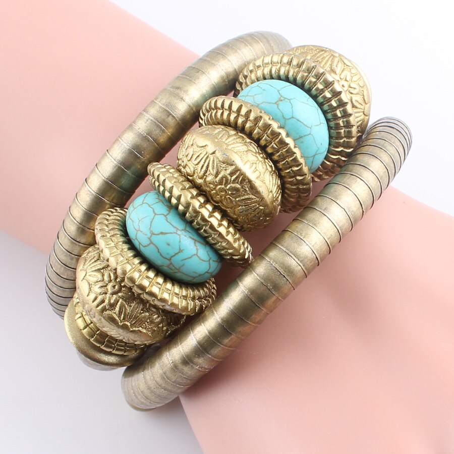 YUZHEJIE retro Kunst-antike-Bronze- Überzogene Armbinde Inlay Perlen Schlange Armbinde flexibel Armreif für frauen