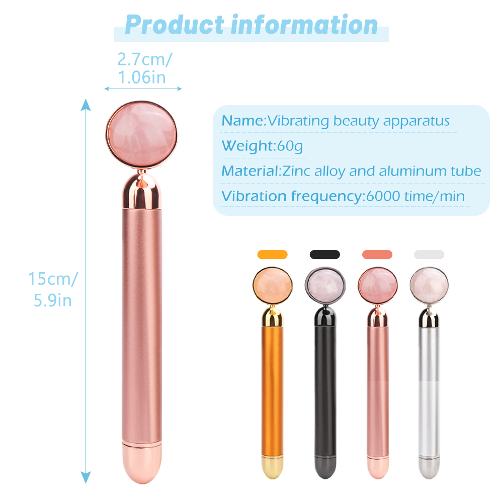 Goud Schoonheid Bar Trillingen Facial Roller Elektrische Stimulator Met Jade Hoofd Anti-Rimpel Huidverstrakking Rose Quartz Gezicht Massage