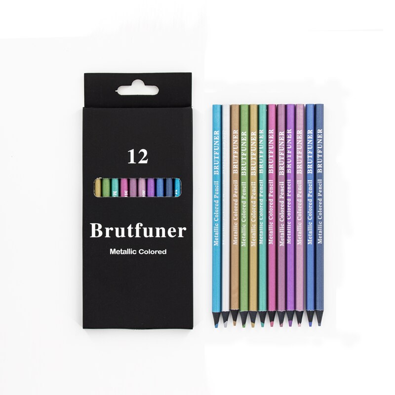 Brutfuner 12/48/72/120/160/180/260 kolorowe kredki miękkie rdzeń kolorowanie ołówki zestaw do rysowania kolorowe prowadzi Student Art Supplies: 12 Metal colors