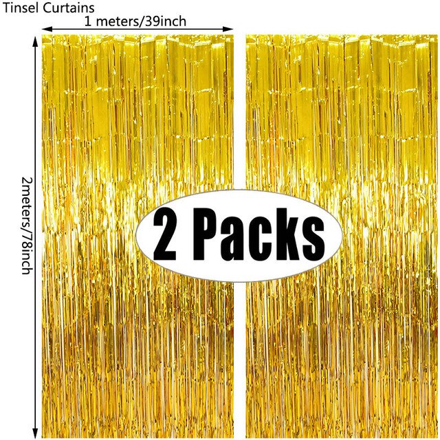 2Pack Kerst Party Achtergrond Decoratieve Gordijnen Metallic Folie Klatergoud Fringe Gordijn Kerst Verjaardagsfeestje Decoraties: gold
