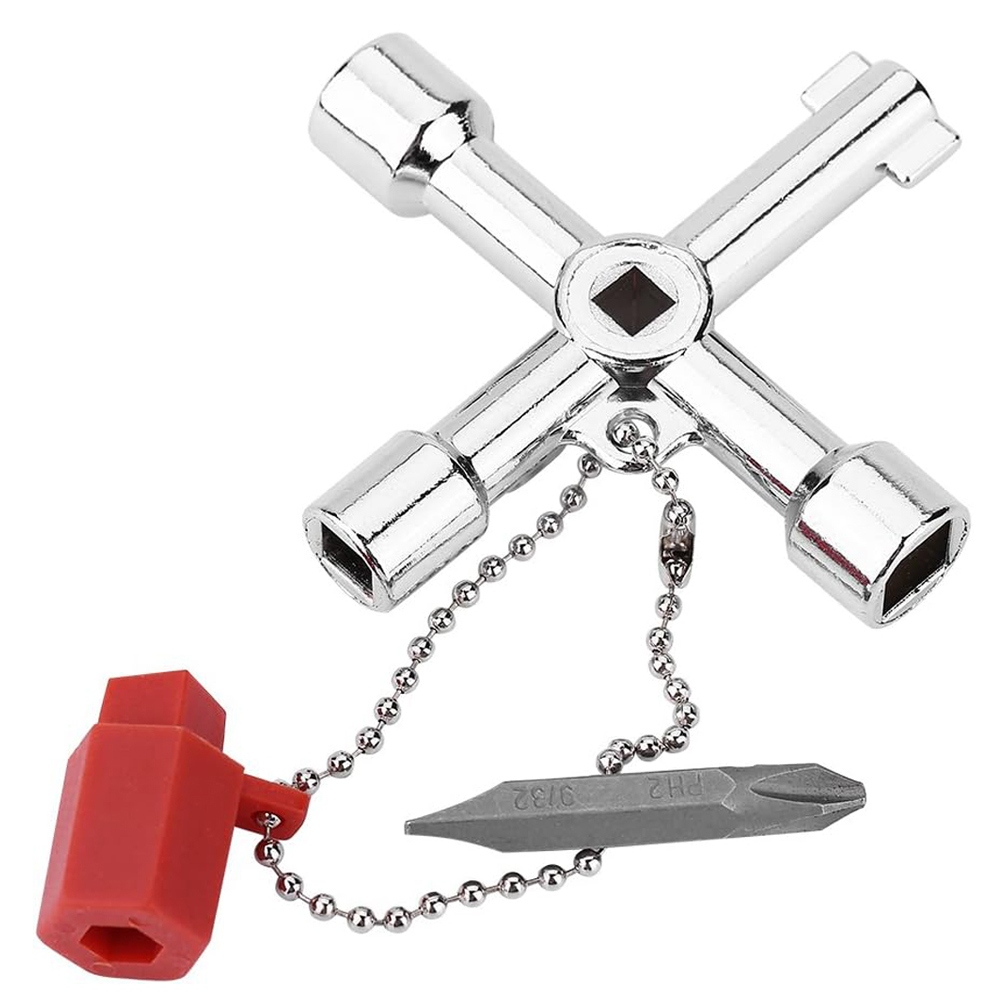 Llave cruzada de 4 vías, llave triangular multifunción de aleación de Zinc, llave de apertura Universal, herramienta para fontaneros, electricistas, gabinete de ascensor