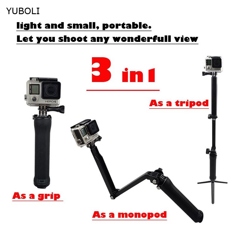 Go Pro 3-Way Pole Grip Draagbare Selfie Stok Statief Monopod Voor Gopro Hero 5/4 / 3 + Sjcam SJ4000 Sj5000x Xiaomi Yi 4K 4K Plus 2
