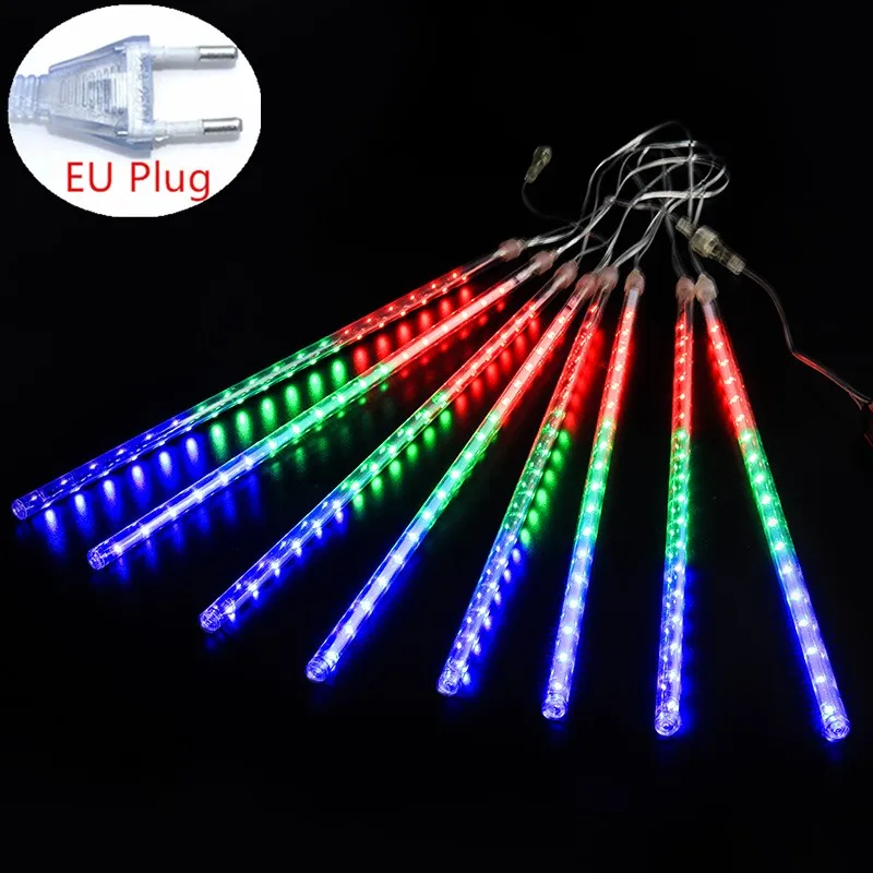 Christmas Lights Outdoor Meteor Shower Lights 8 Tubes Snow Falling Rain Cascading Icicle Lights for Tree Garden Decorations: Warm White / 6-10W