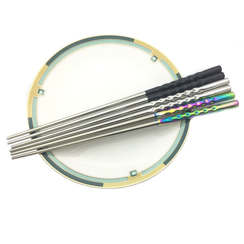 1 pairs Stainless steel Chopsticks Anti-skip Korea Chop Stick Durable Chinese Square Chopsticks set Dinnerware Household Cutlery