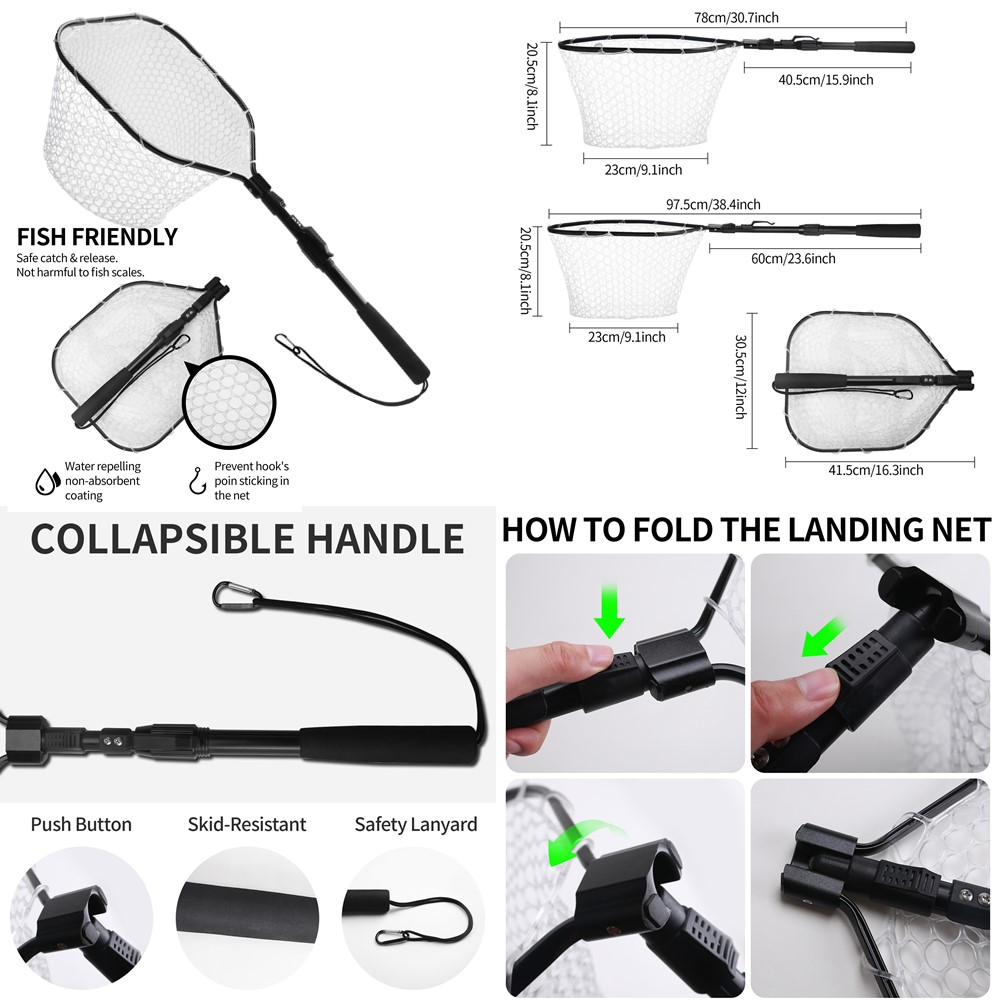 Opvouwbaar visschepnet met telescopische hengelhandgreep Verleng tot 190 cm 100 cm 80 cm visnet voor zoutwater zoetwater