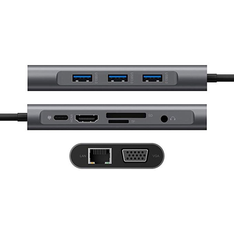 USB HUB Docking Station Typ C Adapter USB 3,0 4K VGA RJ45 10 in1 Konverter