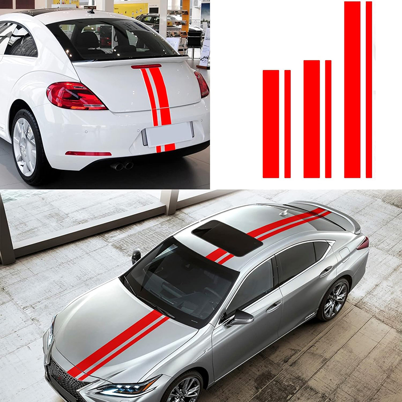 3pcs Car Body Long Stripe Sticker Car Hood Roof Tailgate Decorative Sticker Diy Car Body Sticker Suitable For All Cars: Red