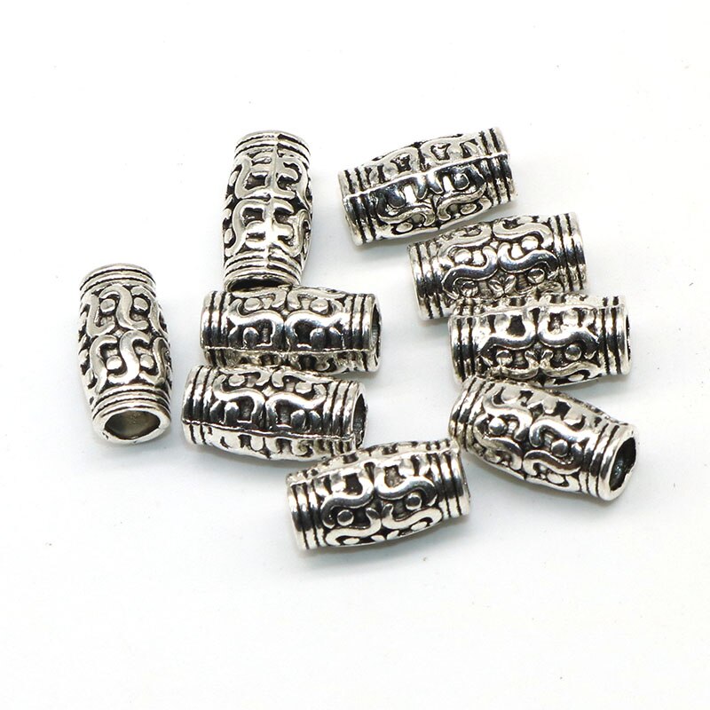 10*6mm 50pcs/lot Silver color Cylinder Beads Silver Plated Pattern Spacer Beads Charm For Jewelry Making Bracelets DIY: Silver color