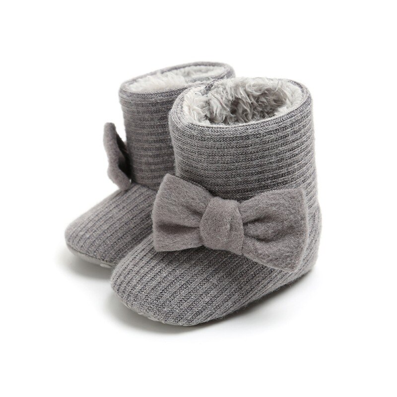 NEUE Herbst Winter Baby Großen Bogen betroffen Wolle Und Samt Warme Stiefel Kleinkind Schuhe Nette Stil Schnee Sanft Booties verrotten rosa Grau